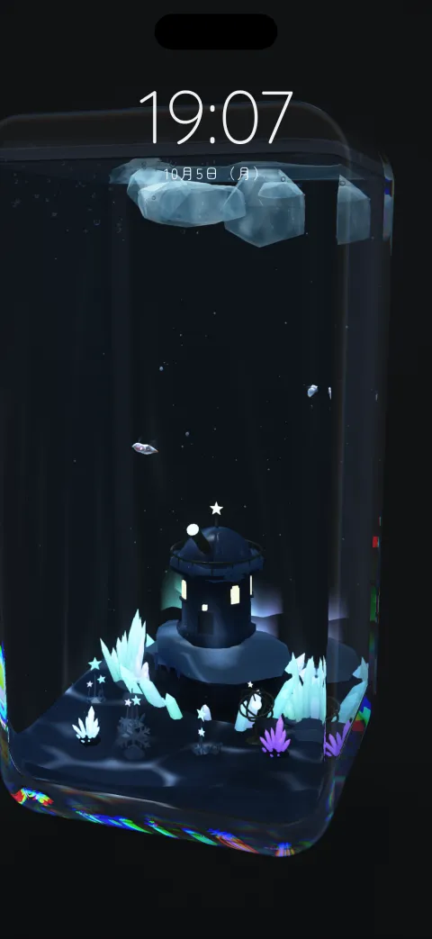 星の観測所。夜の背景に時計を出した画面